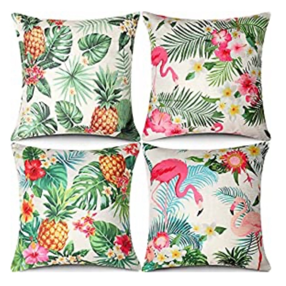 Tropical Pattern Flamingo Decorative Throw Pillow Covers, Set of 4 18 x 18 Inch